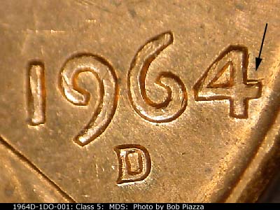 1964 Lincoln cent obverse, CopperCoins die 1964D•1DO•001.