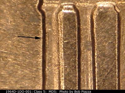 Die-stage B marker on 1964D•1DO•001 (1964 Doubled Die Obverse).