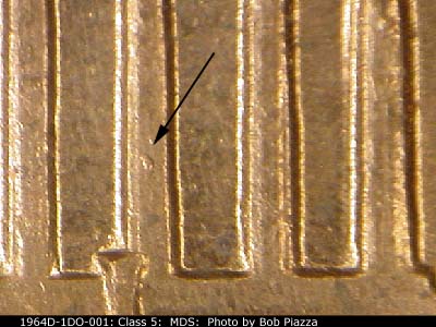 Die-stage B marker on 1964D•1DO•001 (1964 Doubled Die Obverse).