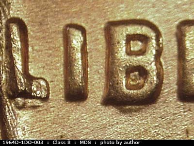 1964 Lincoln cent obverse, CopperCoins die 1964D•1DO•003.