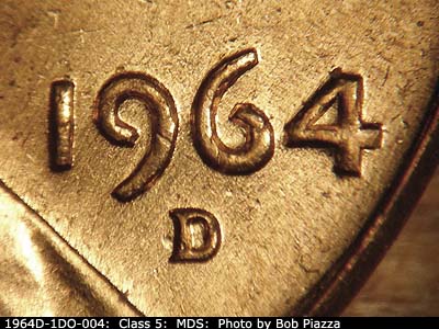 1964 Lincoln cent obverse, CopperCoins die 1964D•1DO•004.