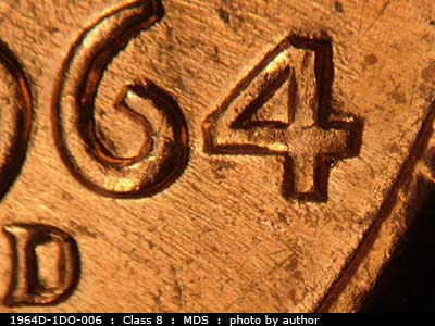 1964 Lincoln cent obverse, CopperCoins die 1964D•1DO•006.