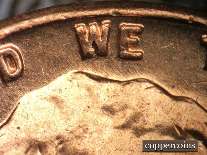 Die-stage B marker on 1964D•1DO•009 (1964 Doubled Die Obverse).
