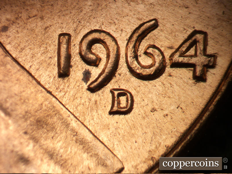 Die-stage B marker on 1964D•1DO•009 (1964 Doubled Die Obverse).