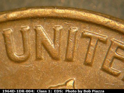 Die-stage A marker on 1964D•1DR•004 (1964 Doubled Die Reverse).