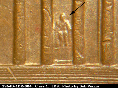 Die-stage A marker on 1964D•1DR•004 (1964 Doubled Die Reverse).