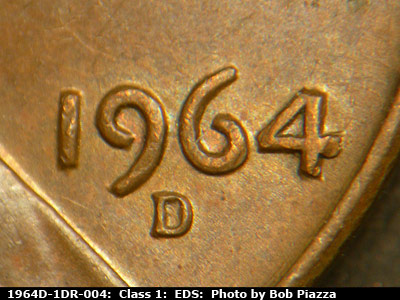 Die-stage A marker on 1964D•1DR•004 (1964 Doubled Die Reverse).