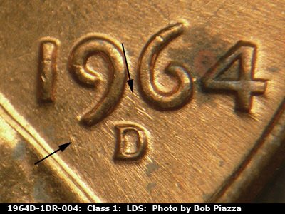 Die-stage C marker on 1964D•1DR•004 (1964 Doubled Die Reverse).