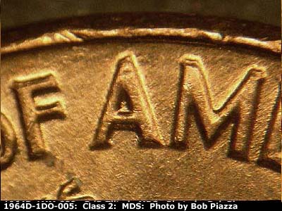Die-stage B marker on 1964D•1DR•005 (1964 Doubled Die Reverse).