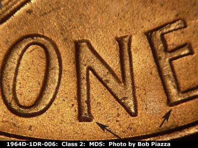 Die-stage B marker on 1964D•1DR•006 (1964 Doubled Die Reverse).