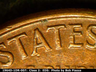 Die-stage A marker on 1964D•1DR•007 (1964 Doubled Die Reverse).