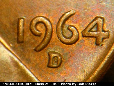 Die-stage A marker on 1964D•1DR•007 (1964 Doubled Die Reverse).