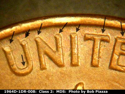 1964 Lincoln cent obverse, CopperCoins die 1964D•1DR•008.
