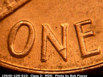 Die-stage B marker on 1964D•1DR•010 (1964 Doubled Die Reverse).