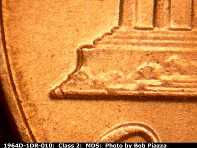 Die-stage B marker on 1964D•1DR•010 (1964 Doubled Die Reverse).