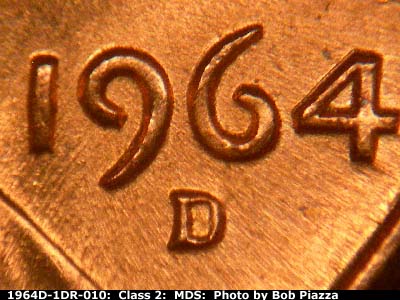 Die-stage B marker on 1964D•1DR•010 (1964 Doubled Die Reverse).