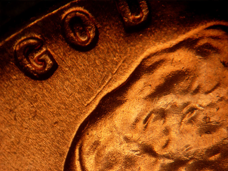 Die-stage B marker on 1964D•1DR•012 (1964 Doubled Die Reverse).