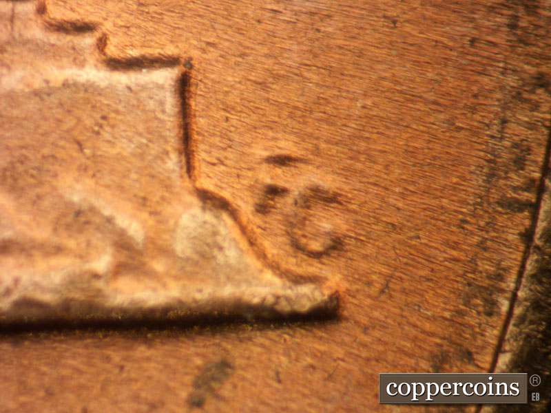 Die-stage B marker on 1964D•1DR•013 (1964 Doubled Die Reverse).