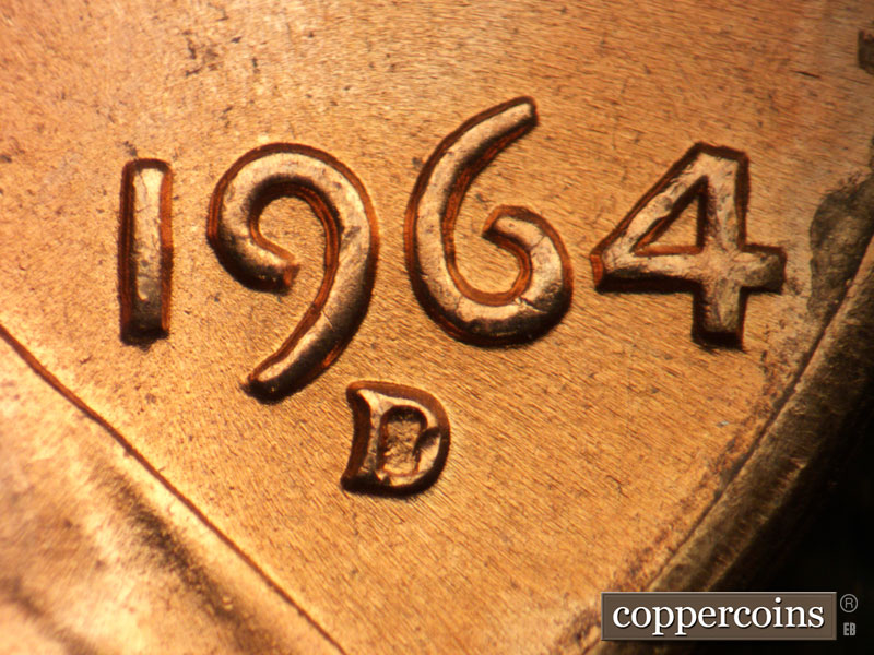 Die-stage B marker on 1964D•1DR•013 (1964 Doubled Die Reverse).