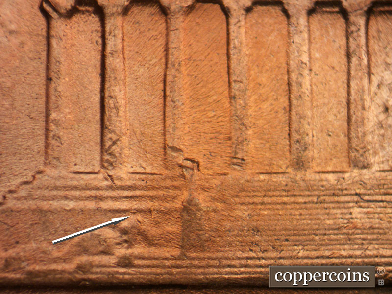 Die-stage C marker on 1964D•1DR•015 (1964 Doubled Die Reverse).
