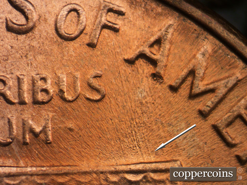 Die-stage C marker on 1964D•1DR•015 (1964 Doubled Die Reverse).