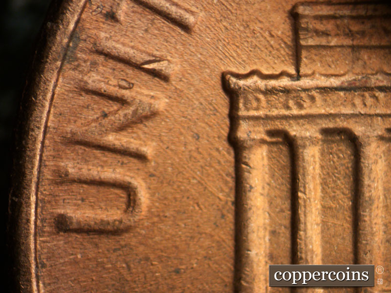 Die-stage B marker on 1964D•1DR•016 (1964 Doubled Die Reverse).