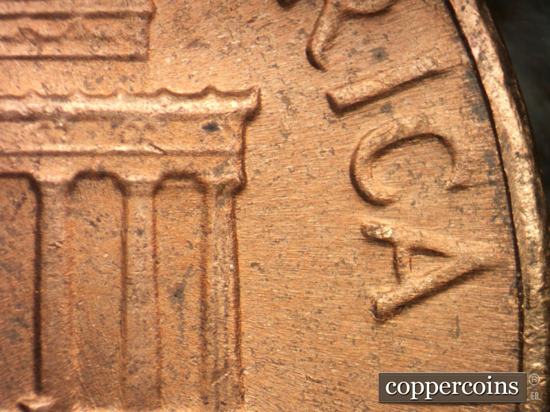 Die-stage B marker on 1964D•1DR•016 (1964 Doubled Die Reverse).