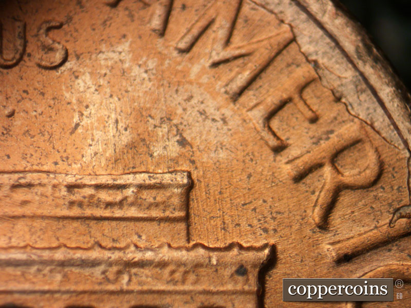 Die-stage C marker on 1964D•1DR•017 (1964 Doubled Die Reverse).