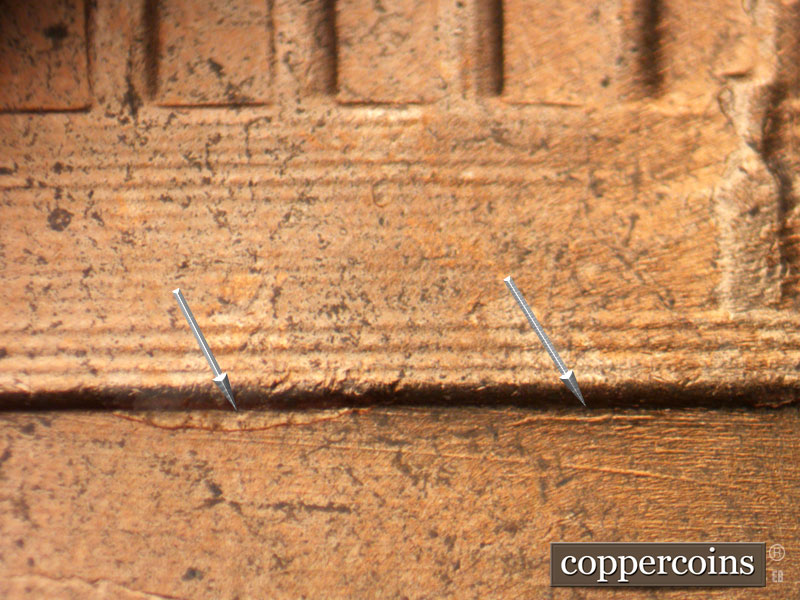 Die-stage C marker on 1964D•1DR•017 (1964 Doubled Die Reverse).