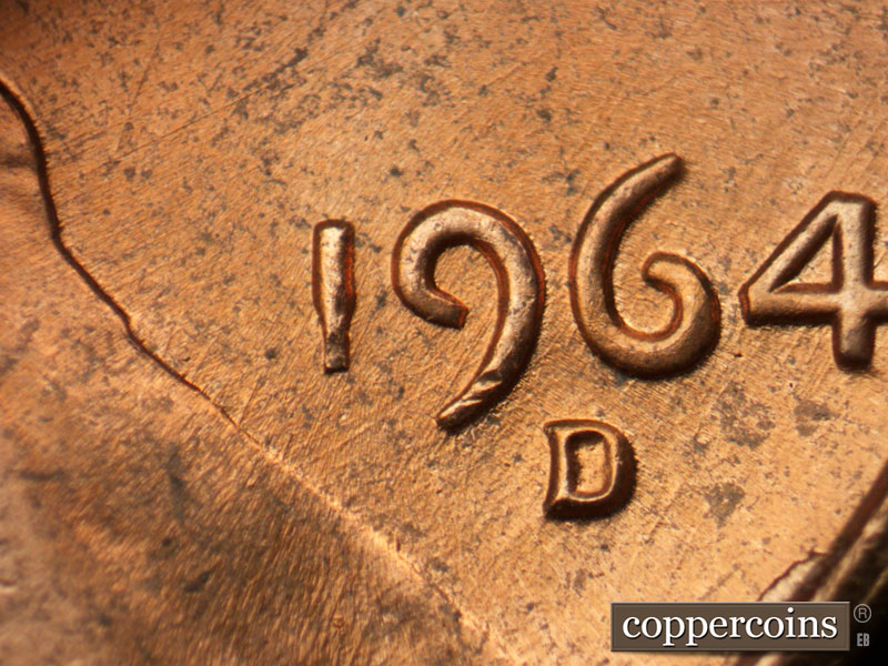 Die-stage C marker on 1964D•1DR•017 (1964 Doubled Die Reverse).