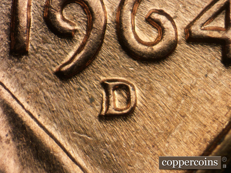 1964 Lincoln cent obverse, CopperCoins die 1964D•1MM•002.
