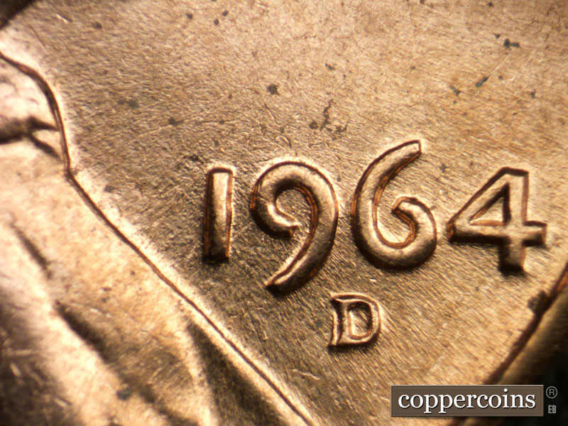 Die-stage B marker on 1964D•1MM•002 (1964 Repunched Mint Mark).