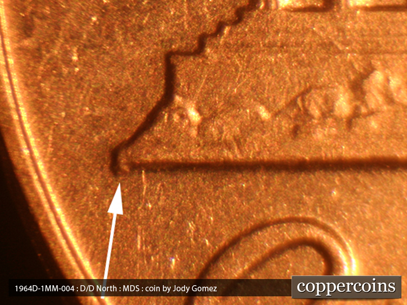 Die-stage C marker on 1964D•1MM•004 (1964 Repunched Mint Mark).