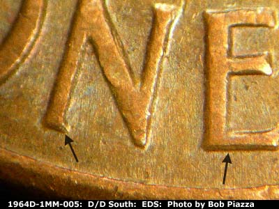 Die-stage A marker on 1964D•1MM•005 showing Doubling on reverse.