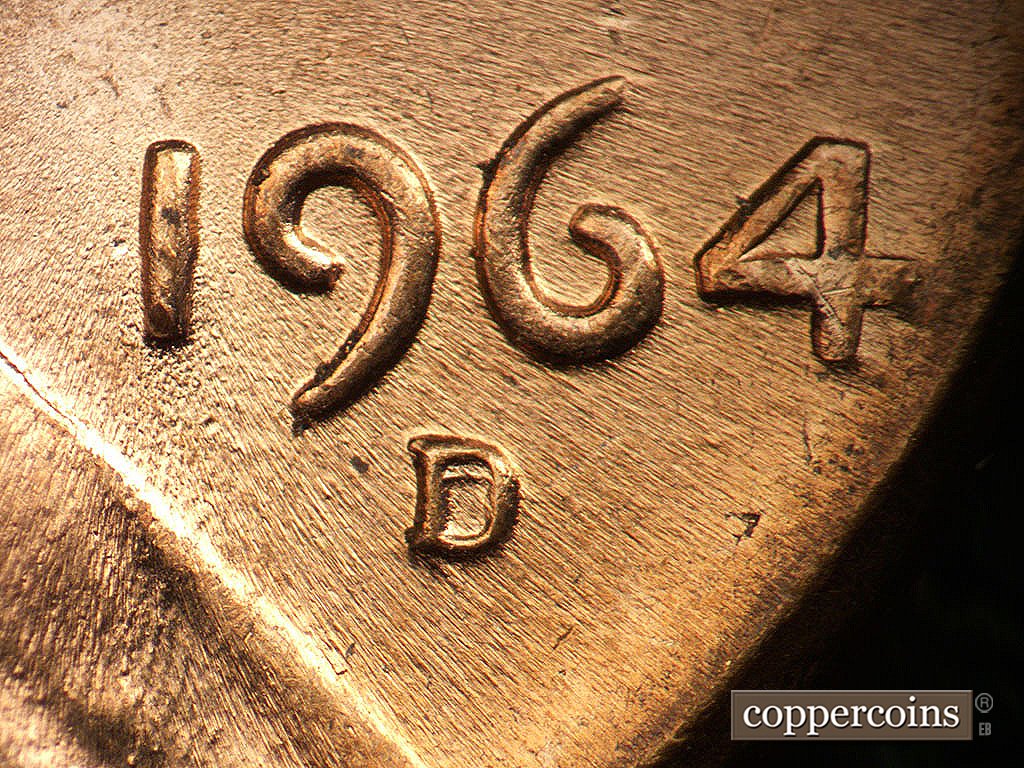 Die-stage C marker on 1964D•1MM•005 showing Close up of repunced mintmark.