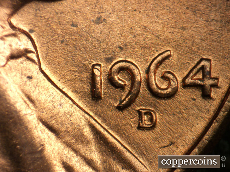 Die-stage B marker on 1964D•1MM•006 (1964 Repunched Mint Mark).