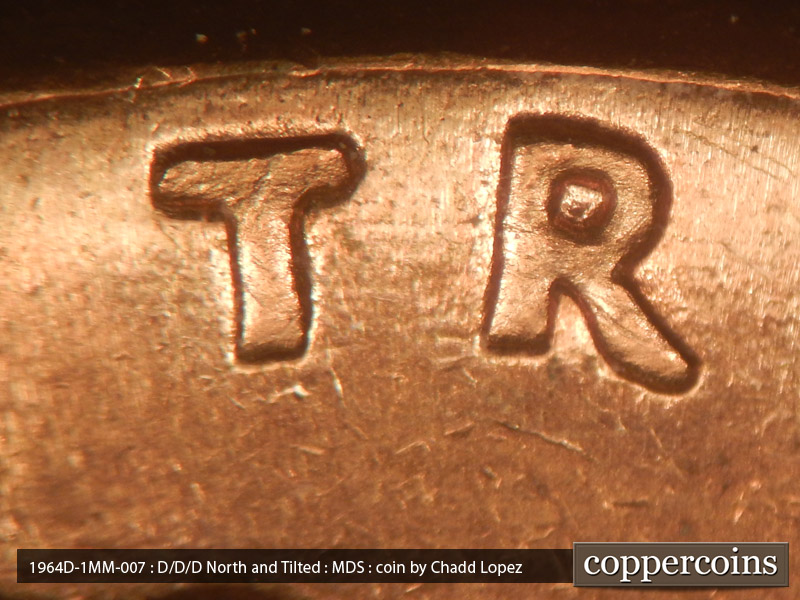 Die-stage B marker on 1964D•1MM•007 (1964 Repunched Mint Mark).