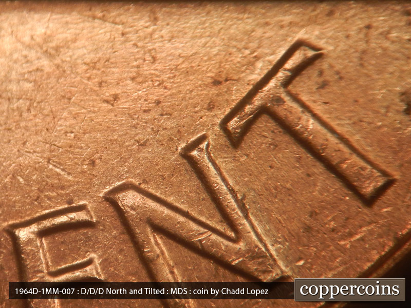 Die-stage B marker on 1964D•1MM•007 (1964 Repunched Mint Mark).