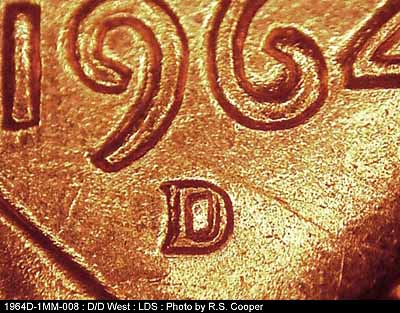 Die-stage C marker on 1964D•1MM•008 (1964 Repunched Mint Mark).