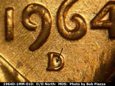 1964 Lincoln cent obverse, CopperCoins die 1964D•1MM•010.