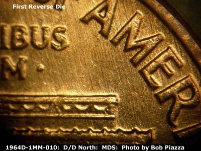Die-stage B marker on 1964D•1MM•010 (1964 Repunched Mint Mark).