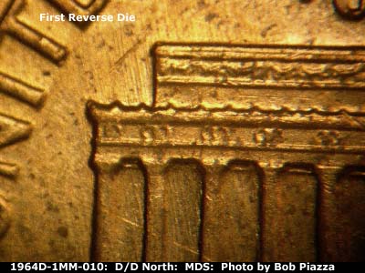 Die-stage B marker on 1964D•1MM•010 (1964 Repunched Mint Mark).