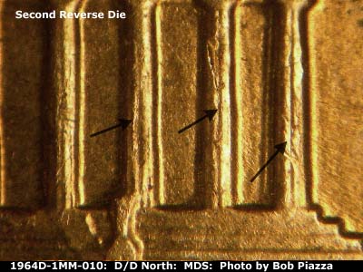 Die-stage B marker on 1964D•1MM•010 (1964 Repunched Mint Mark).