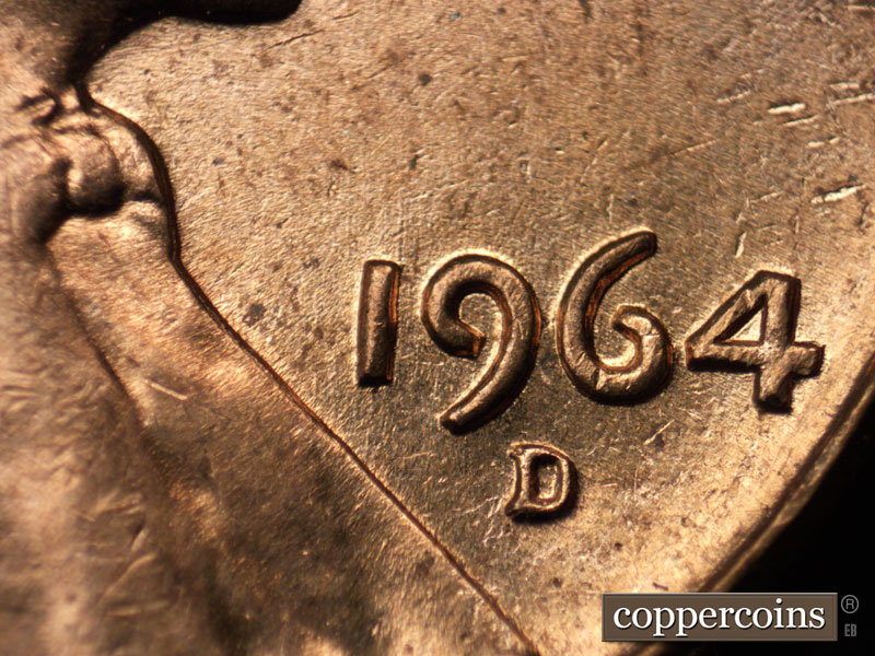 Die-stage B marker on 1964D•1MM•013 (1964 Repunched Mint Mark).