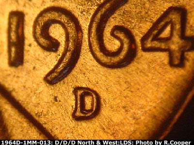 Die-stage C marker on 1964D•1MM•013 (1964 Repunched Mint Mark).
