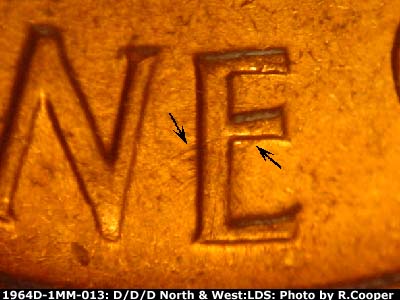 Die-stage C marker on 1964D•1MM•013 (1964 Repunched Mint Mark).