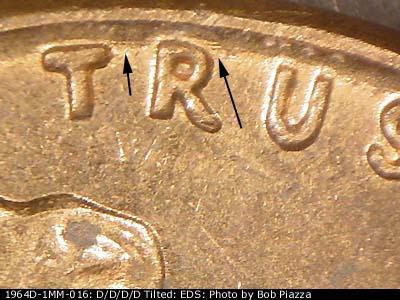 Die-stage A marker on 1964D•1MM•016 (1964 Repunched Mint Mark).