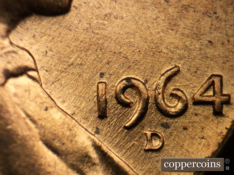 Die-stage B marker on 1964D•1MM•018 (1964 Repunched Mint Mark).
