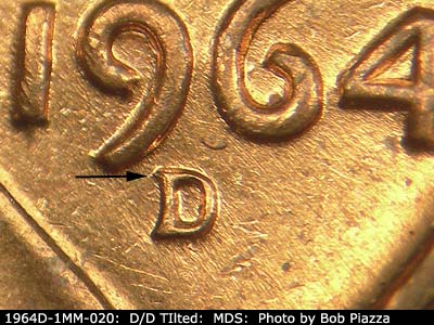 1964 Lincoln cent obverse, CopperCoins die 1964D•1MM•020.