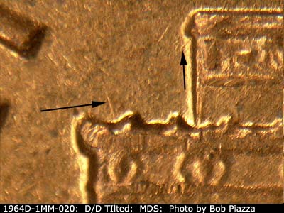 Die-stage B marker on 1964D•1MM•020 (1964 Repunched Mint Mark).